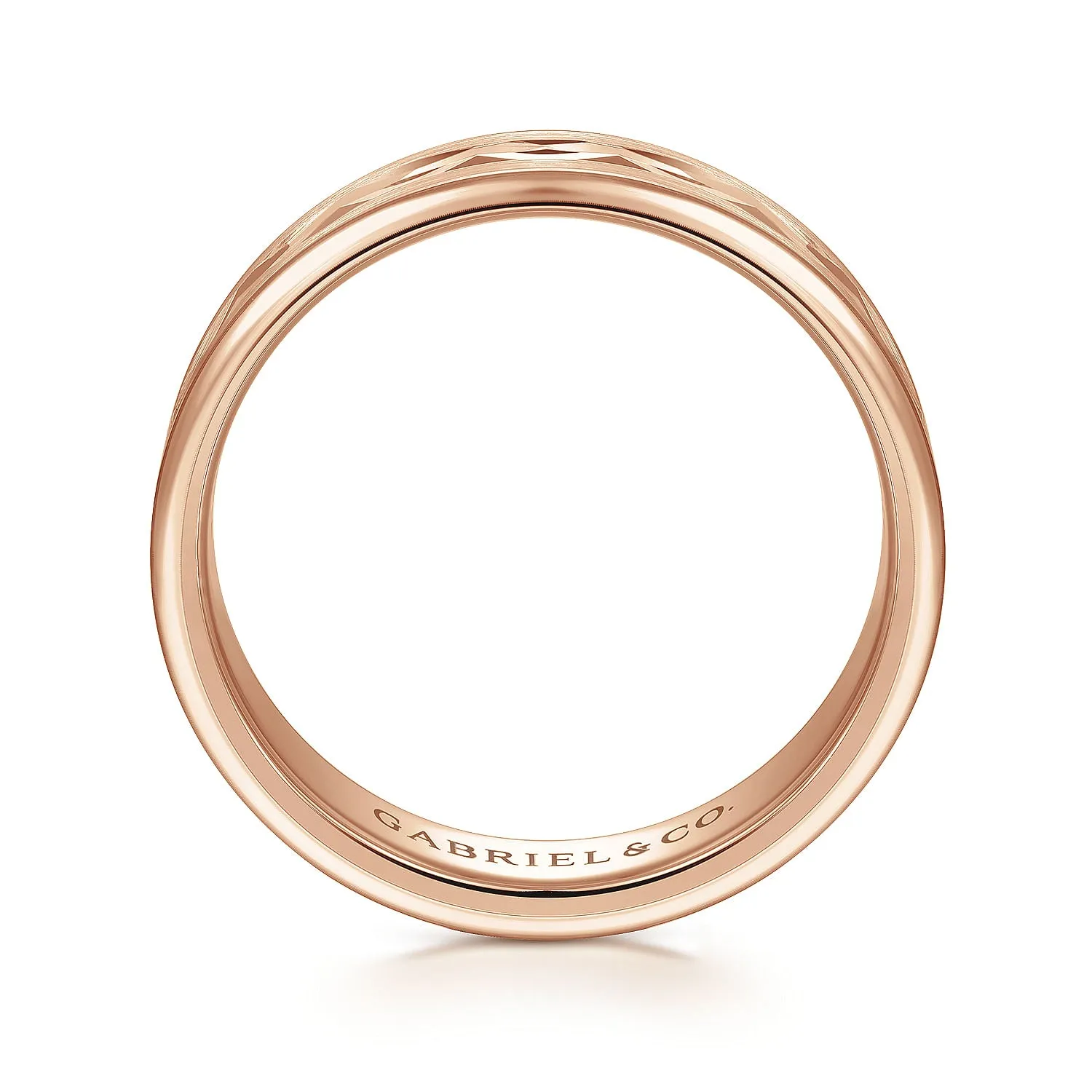 14K Rose Gold 6mm - Diamond Cut Men's Wedding Band in Satin Finish