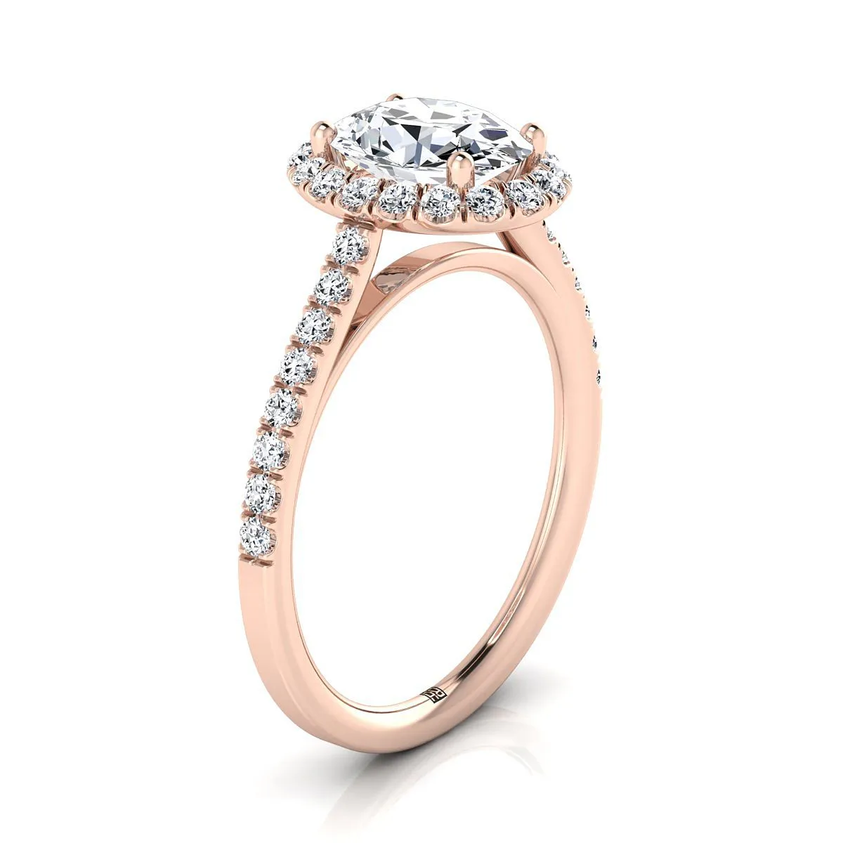 14K Rose Gold Oval Emerald Petite Halo French Diamond Pave Engagement Ring -3/8ctw