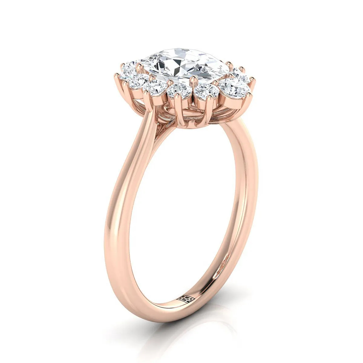 14K Rose Gold Oval Ruby Floral Diamond Halo Engagement Ring -1/2ctw