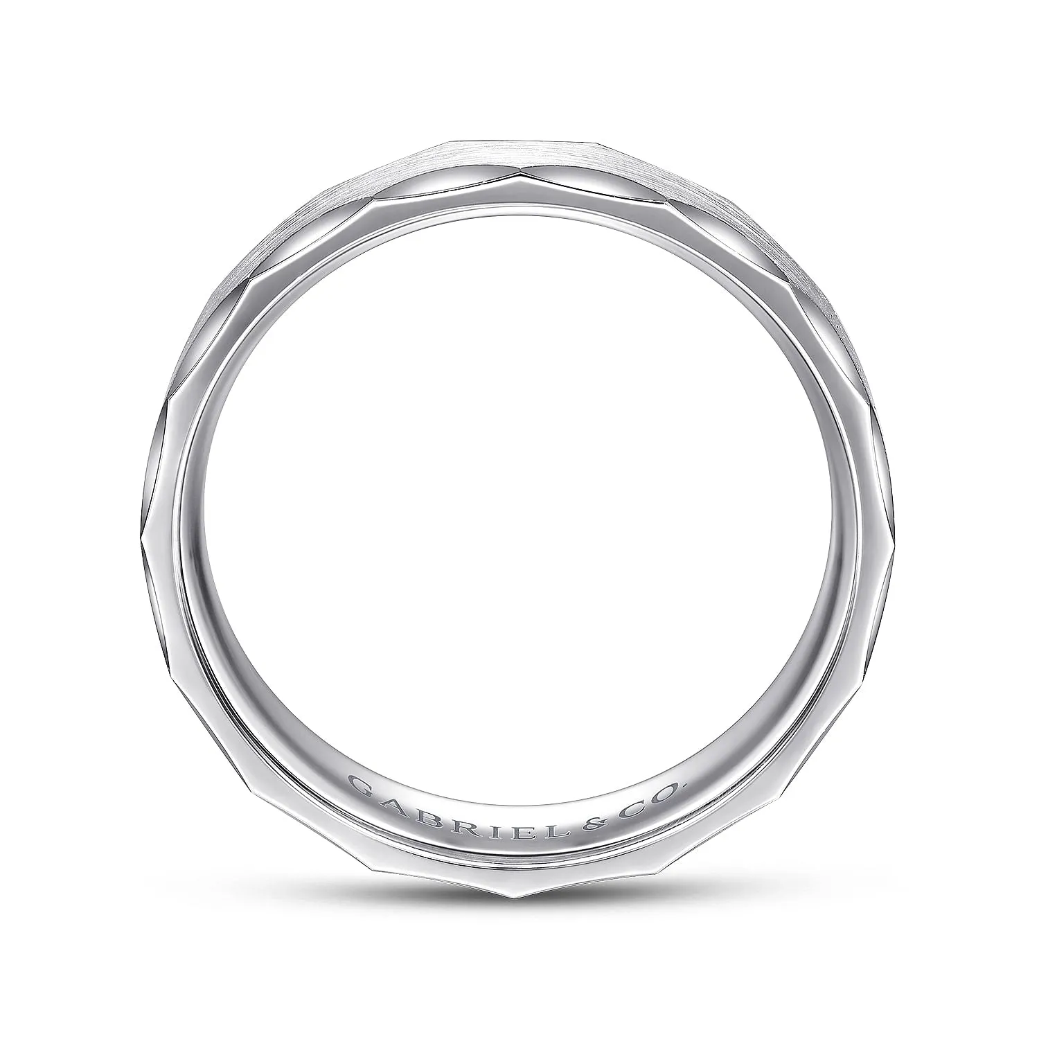 14K White Gold 6mm - Satin Grooved Edge Men's Wedding Band