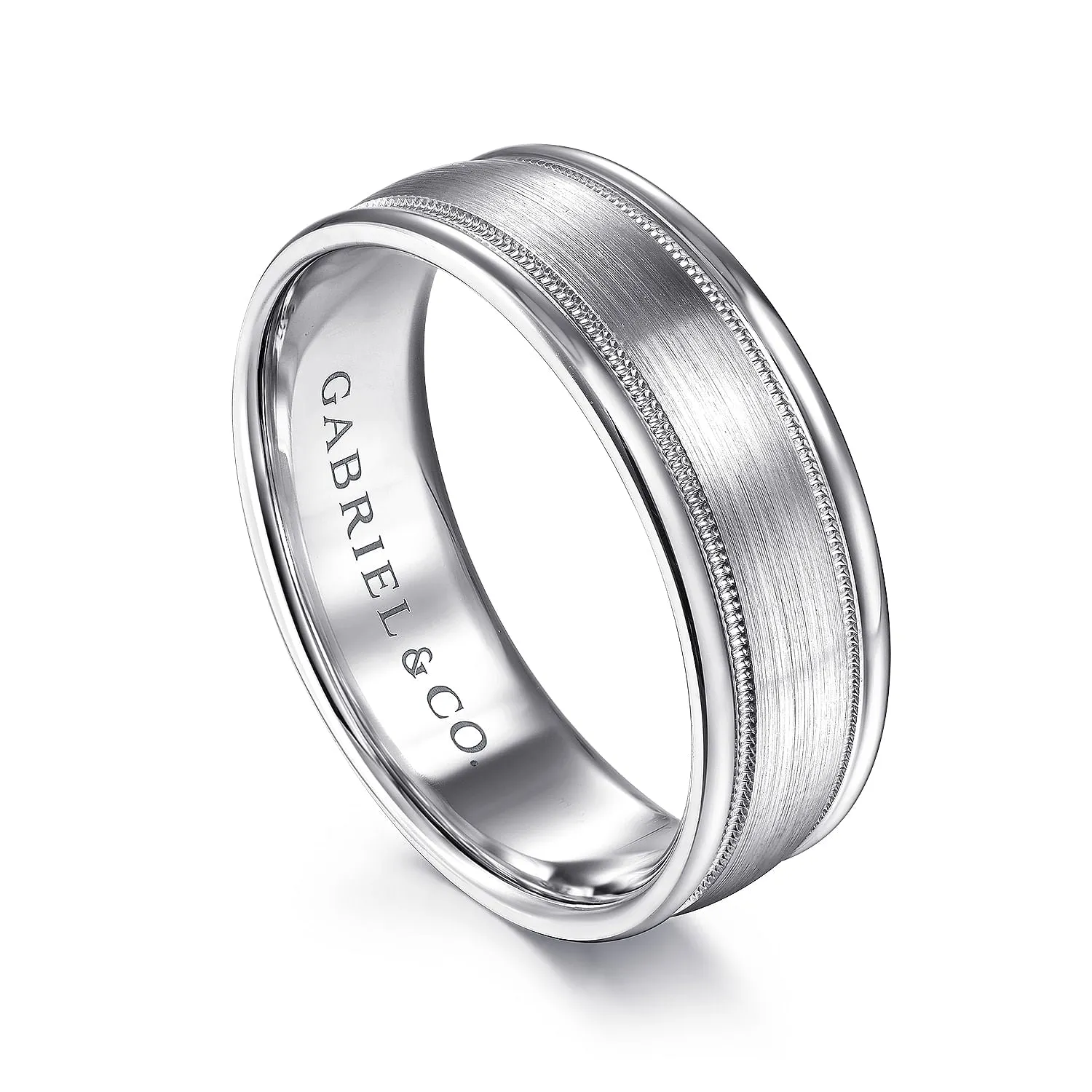 14K White Gold 7mm - Men's Wedding Band in Satin Finish