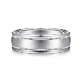 14K White Gold 7mm - Men's Wedding Band in Satin Finish