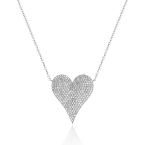 14K White Gold Heart Diamond Necklace