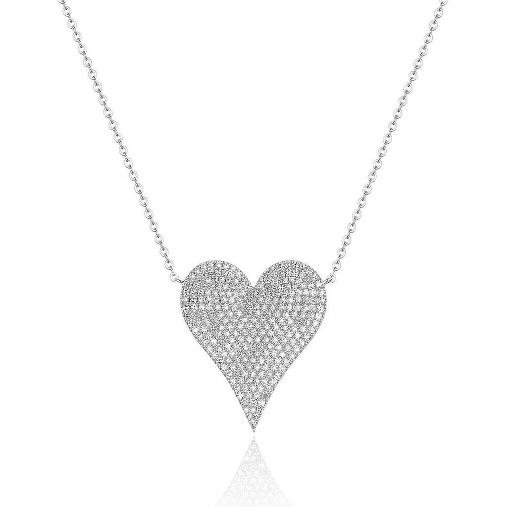 14K White Gold Heart Diamond Necklace