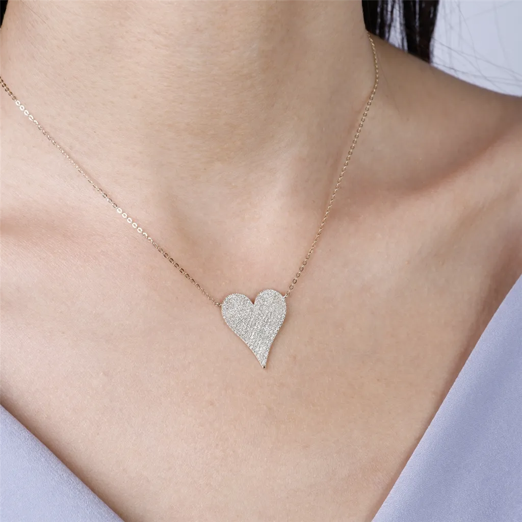 14K White Gold Heart Diamond Necklace