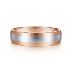 14K White-Rose Gold 6mm - Two Tone Men's Wedding Band in Satin Finish