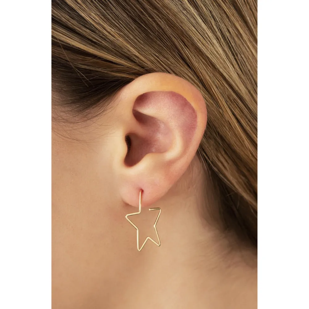 14k Yellow Gold Moon & Star Hoop Earrings