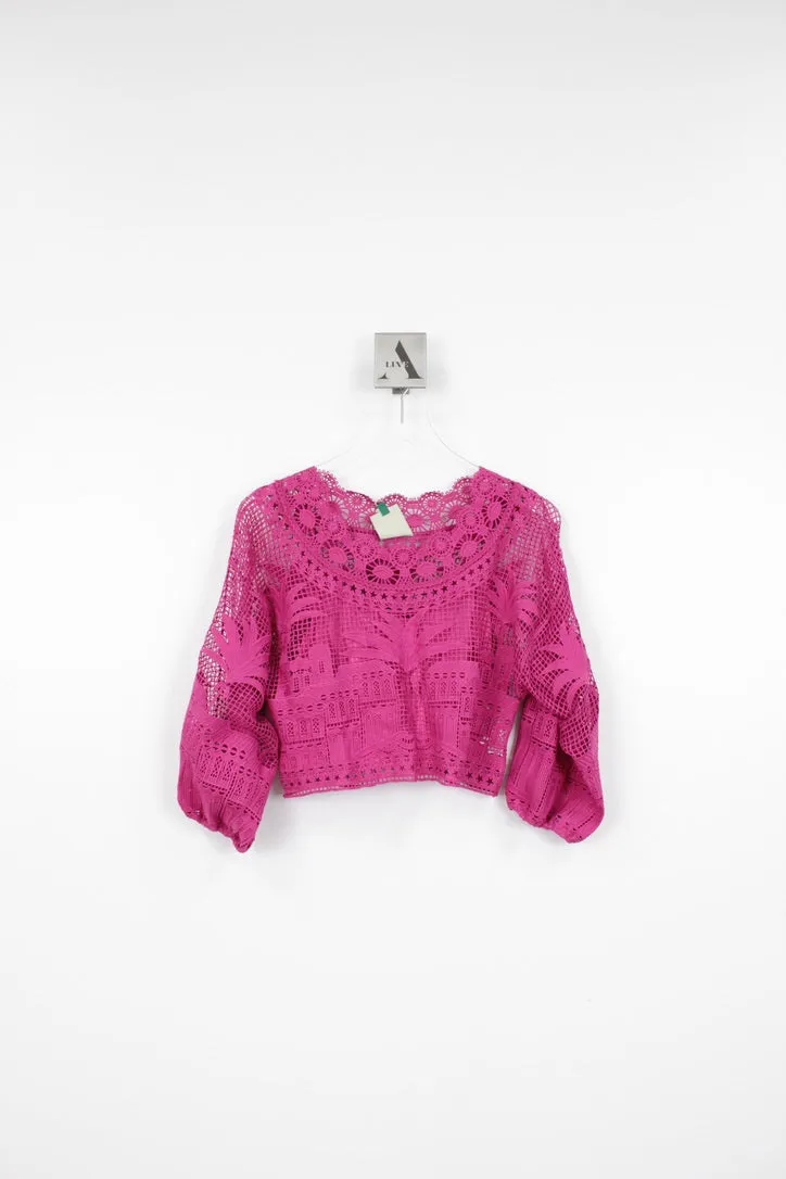 ALUCINA LUZ PINK GUIPIRE CROP TOP