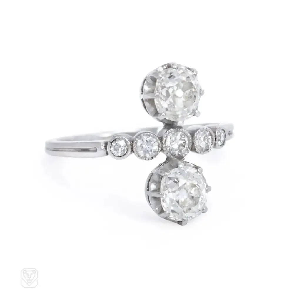 Art Deco vertical two-stone diamond ring