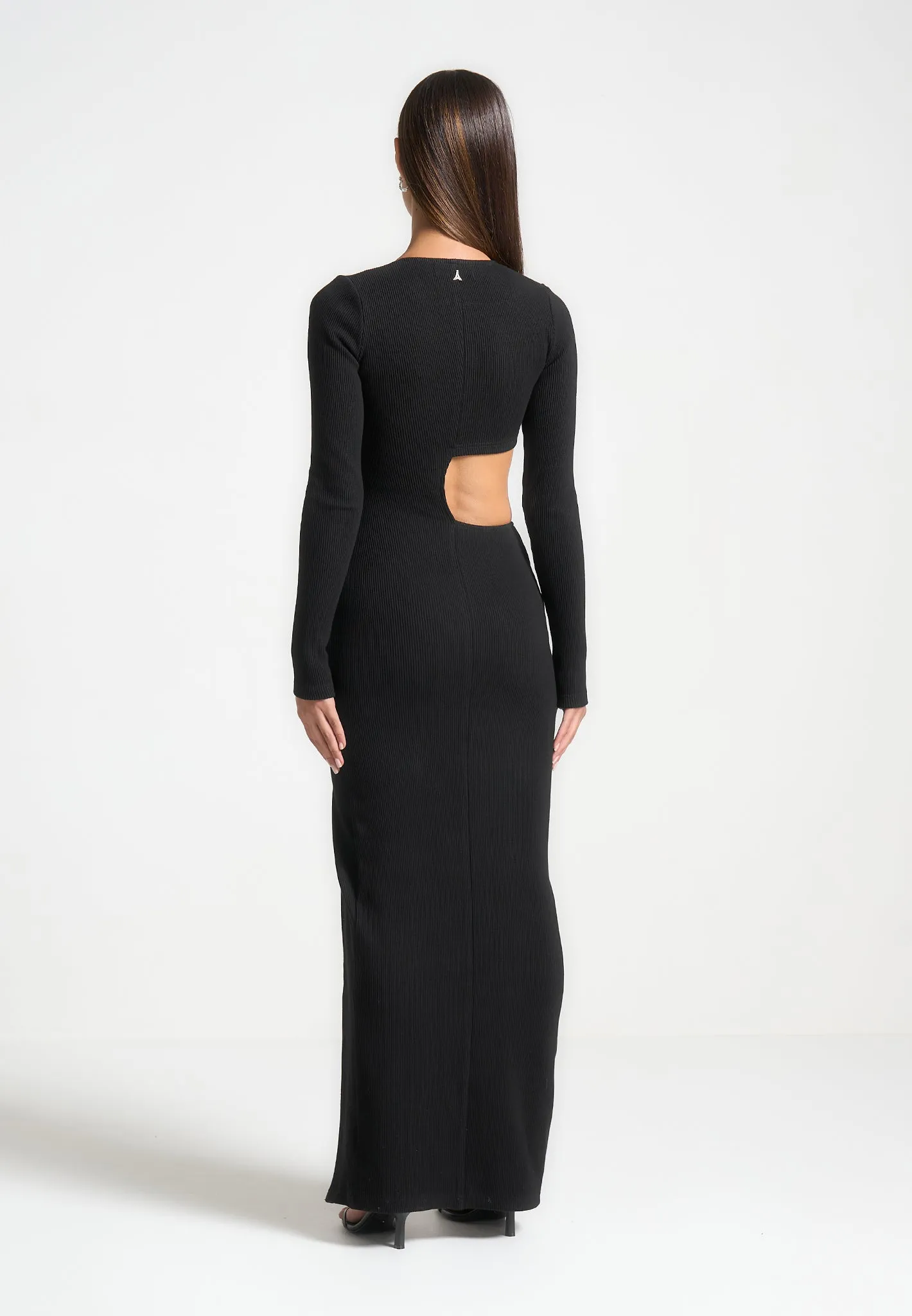 Asymmetric Button Up Cut Out Maxi Dress - Black