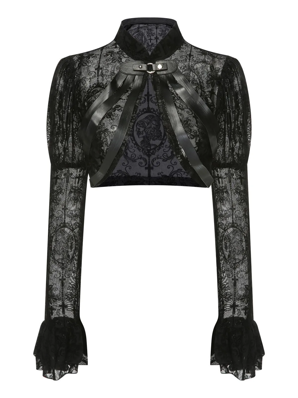 Black 1960s Halloween Lace Gothic Buckle Top