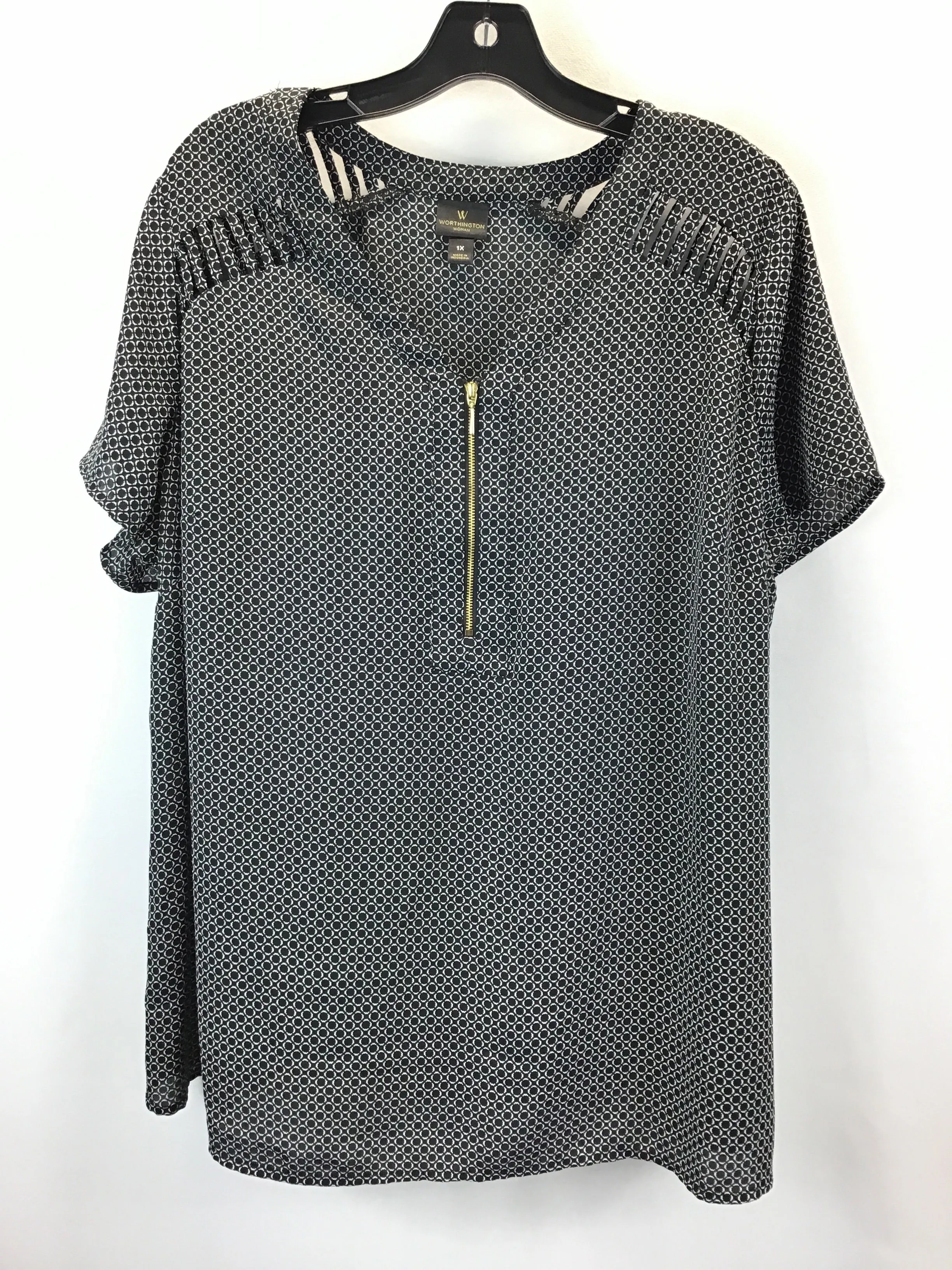 Black & White Top Short Sleeve Worthington, Size 1x