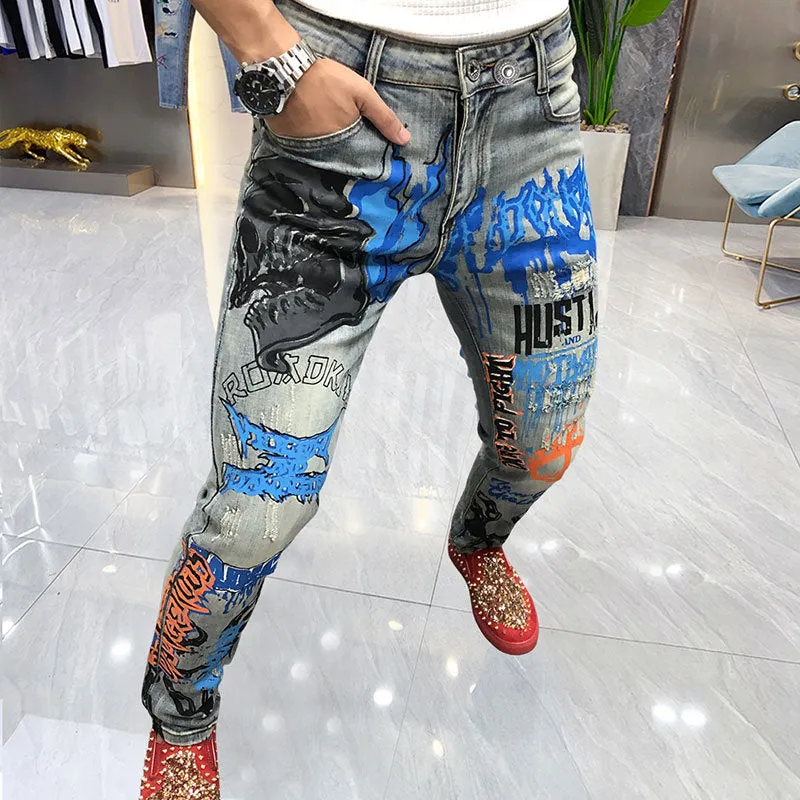 Blue Abstract Art Graffiti Jeans