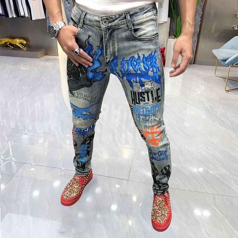 Blue Abstract Art Graffiti Jeans