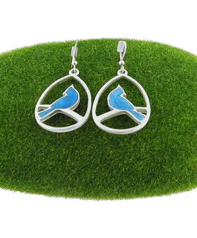 Blue Jay Enamel Earrings