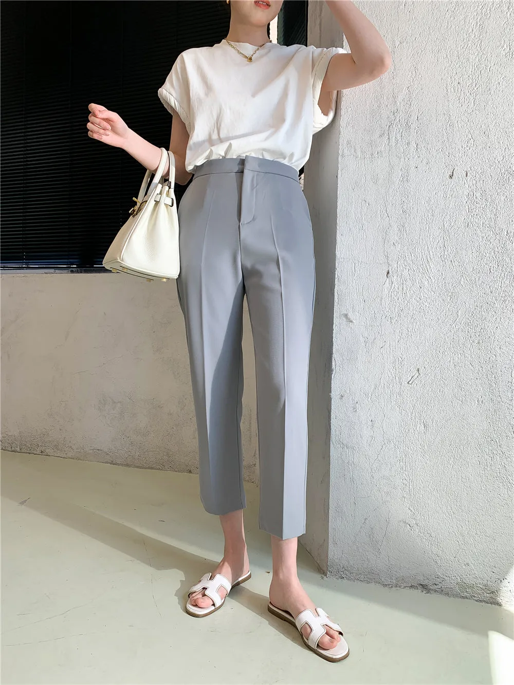 Cropped Pencil Pants (ready stock in grey (M/fits S)