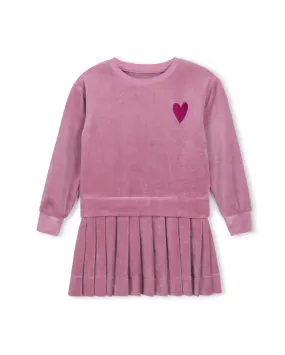 dress velour heart embroidery - pink