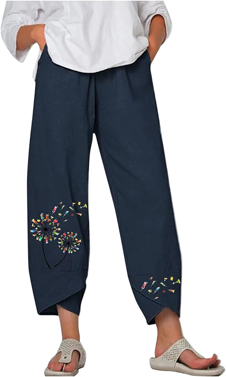 DressBetty - Capri Dandelion Pants for Summer Beach Elastic Waist Cropped Pants