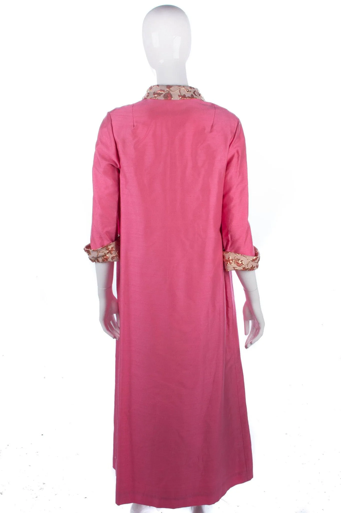 Fabulous Vintage 1950/60's Raw Silk Pink and Gold Long Evening Dress and Coat Size 10