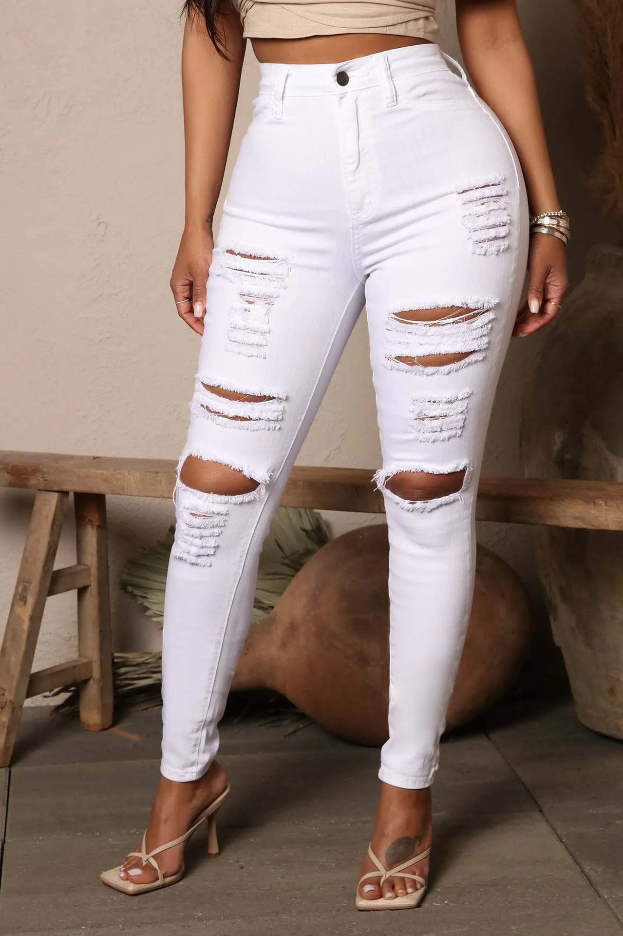 Fashion stretch ripped denim pencil pants（AY2320）