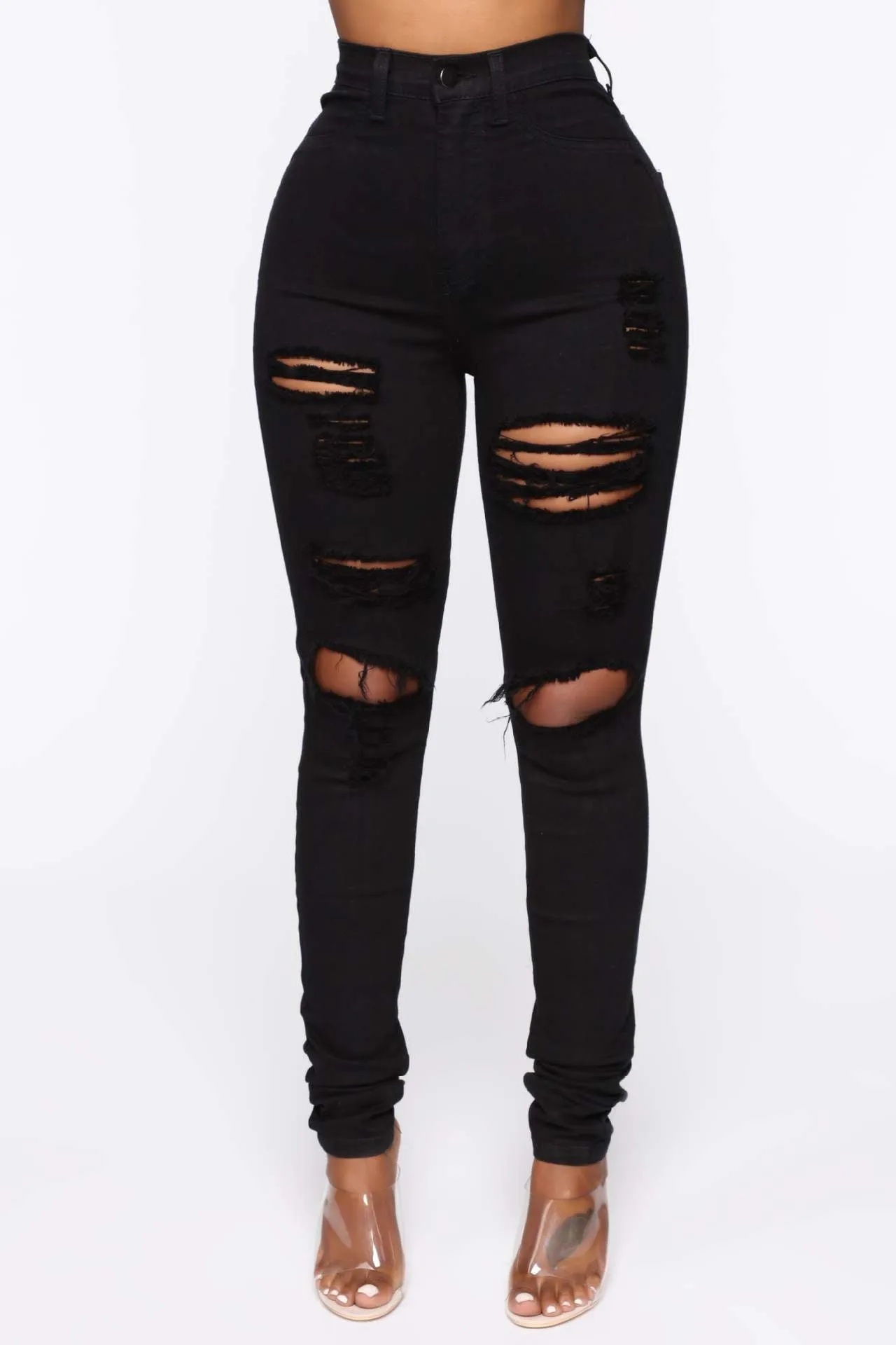 Fashion stretch ripped denim pencil pants（AY2320）