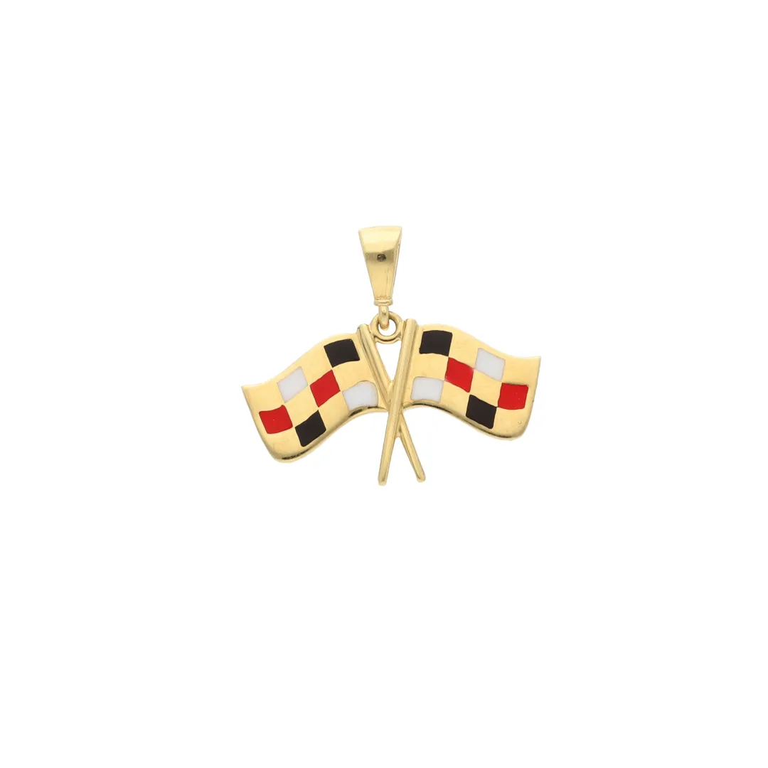 Gold Checkered Flag Pendant 18KT - FKJPND18K9184