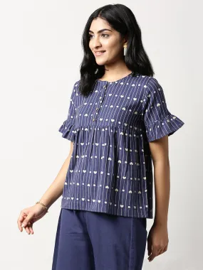 Indigo Spell Ruffled Sleeves Top