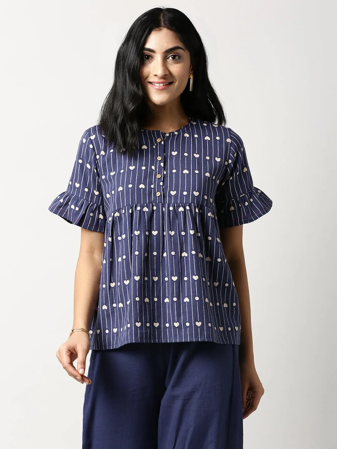 Indigo Spell Ruffled Sleeves Top