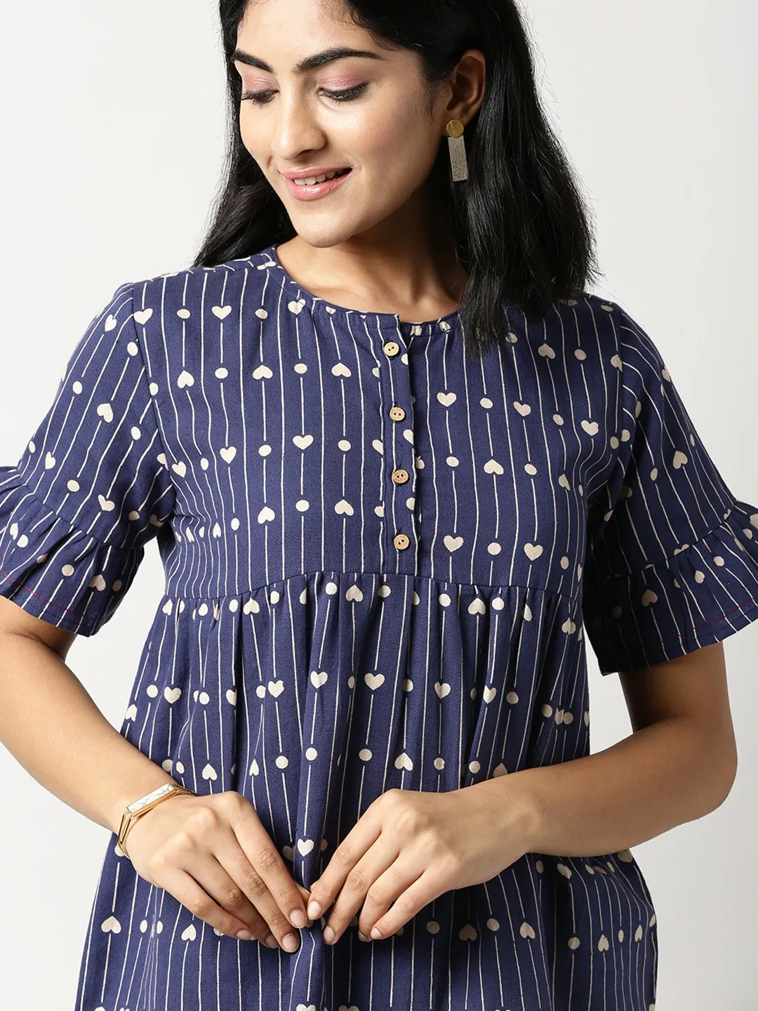 Indigo Spell Ruffled Sleeves Top