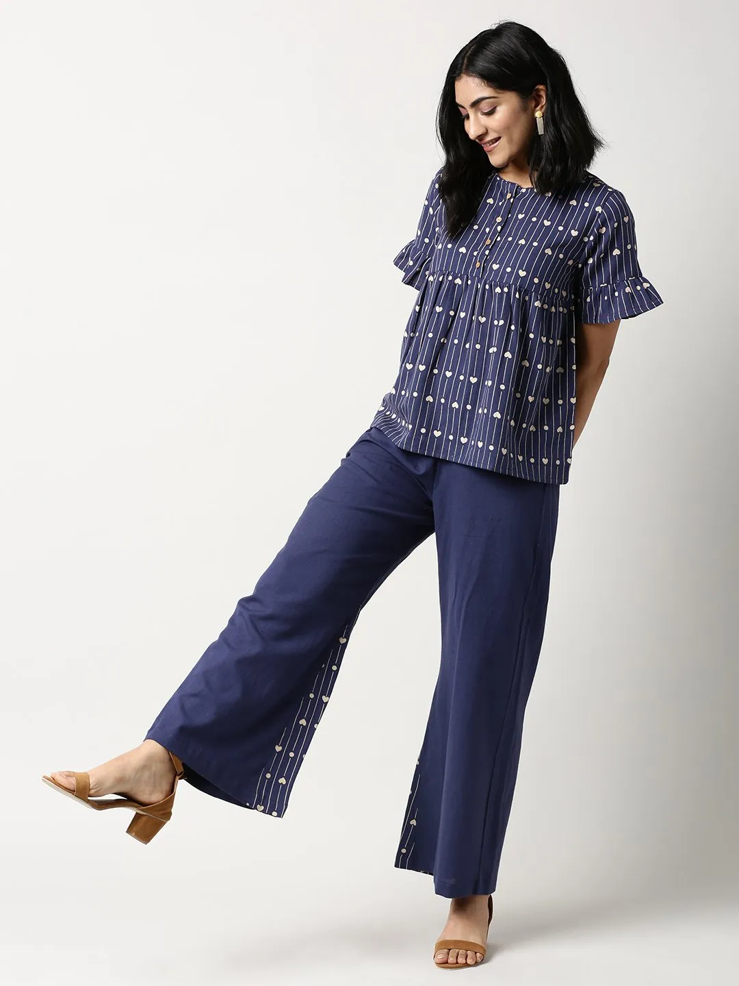 Indigo Spell Ruffled Sleeves Top