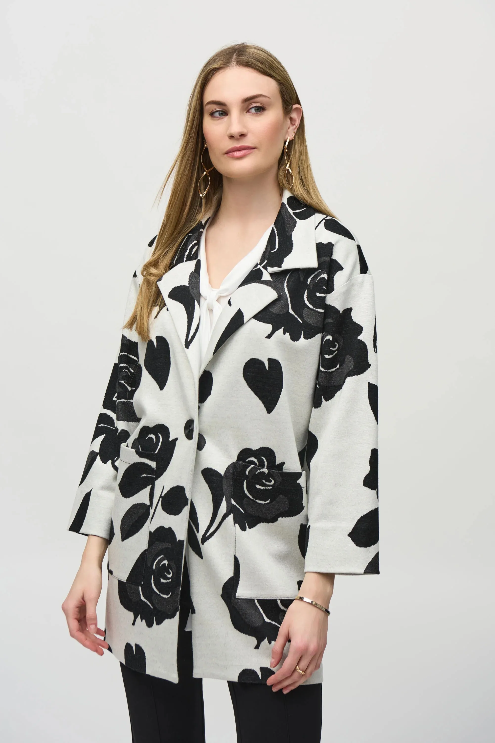 Jacquard Sweater Floral Straight Coat