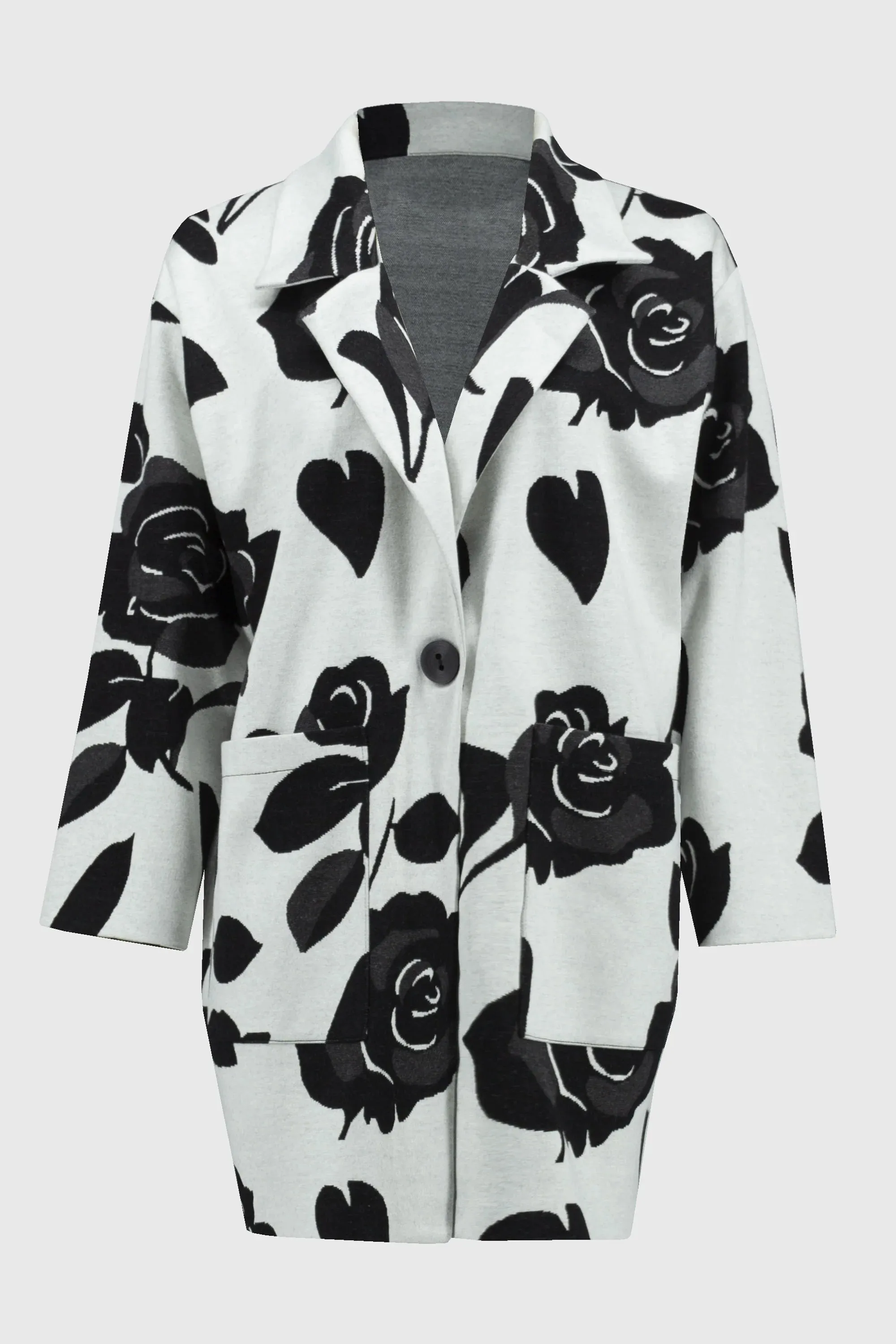 Jacquard Sweater Floral Straight Coat