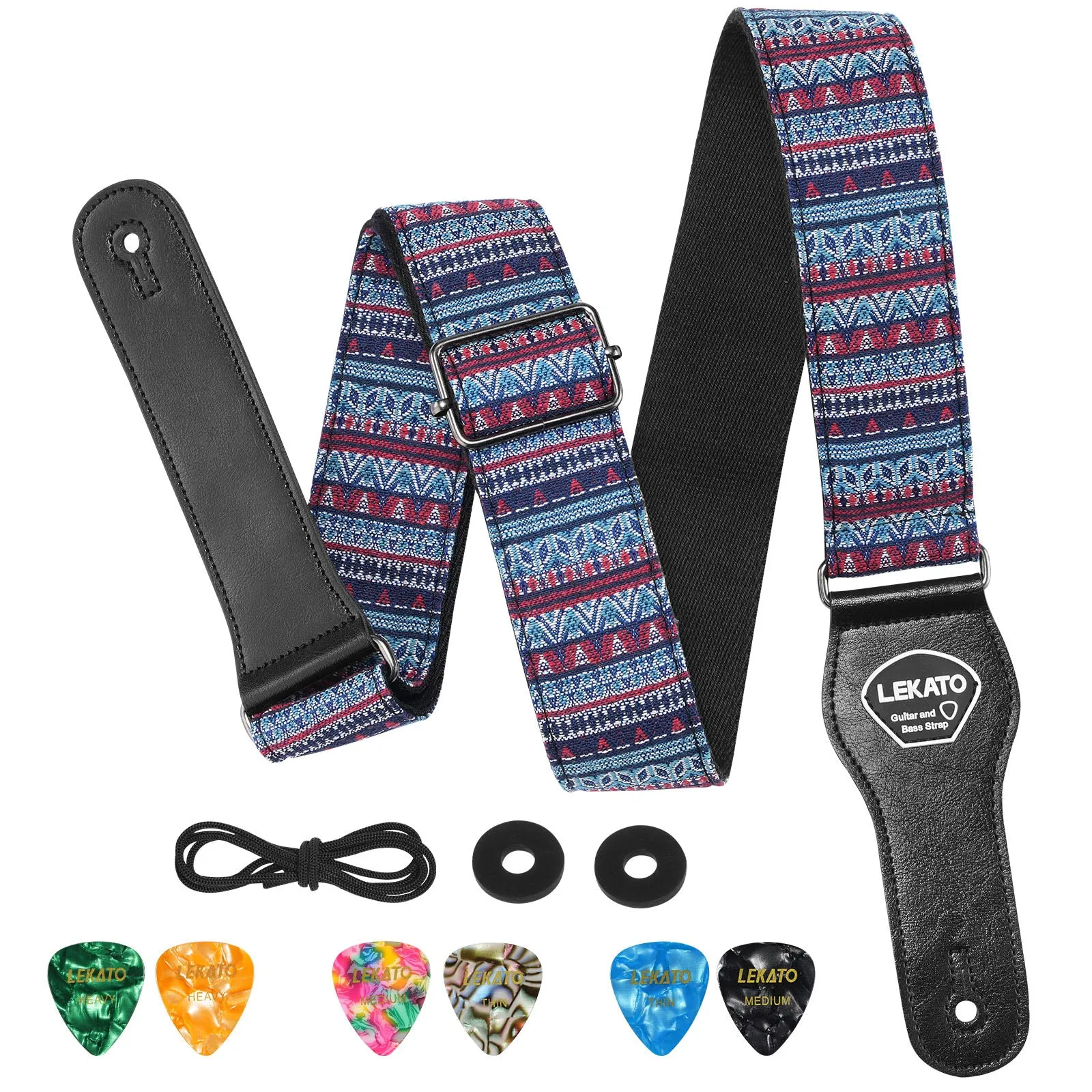 LEKATO Bohemian Style Bass Guitar Straps 2″ Wide Padded w/ Picks & Locks Cable Fixing