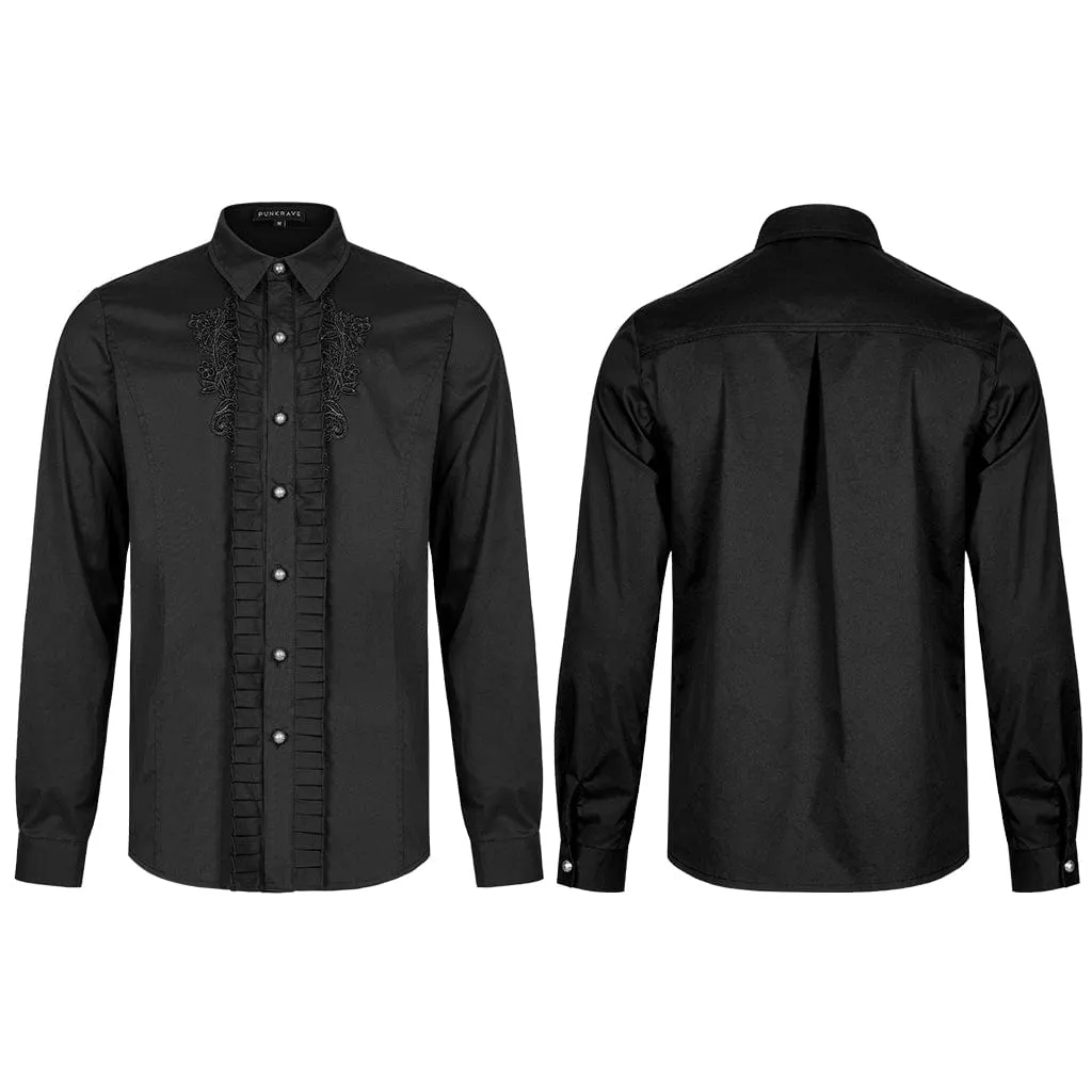 Men's Gothic Floral Embroidered Ruffled Shirt