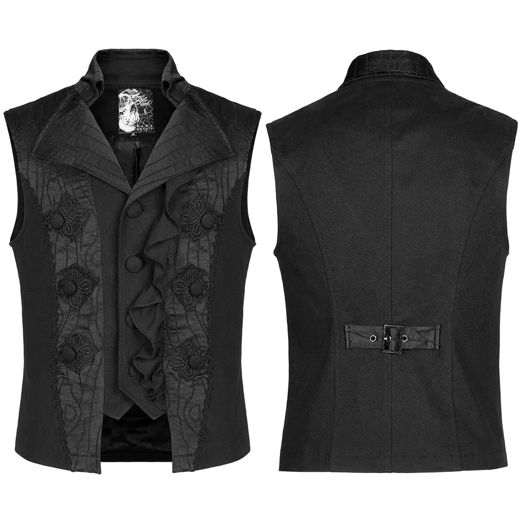 Men's Gothic Floral Embroidered Ruffled Waistcoat