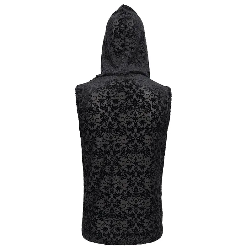 Men's Gothic Strappy Floral Printed Tank Top with Hood