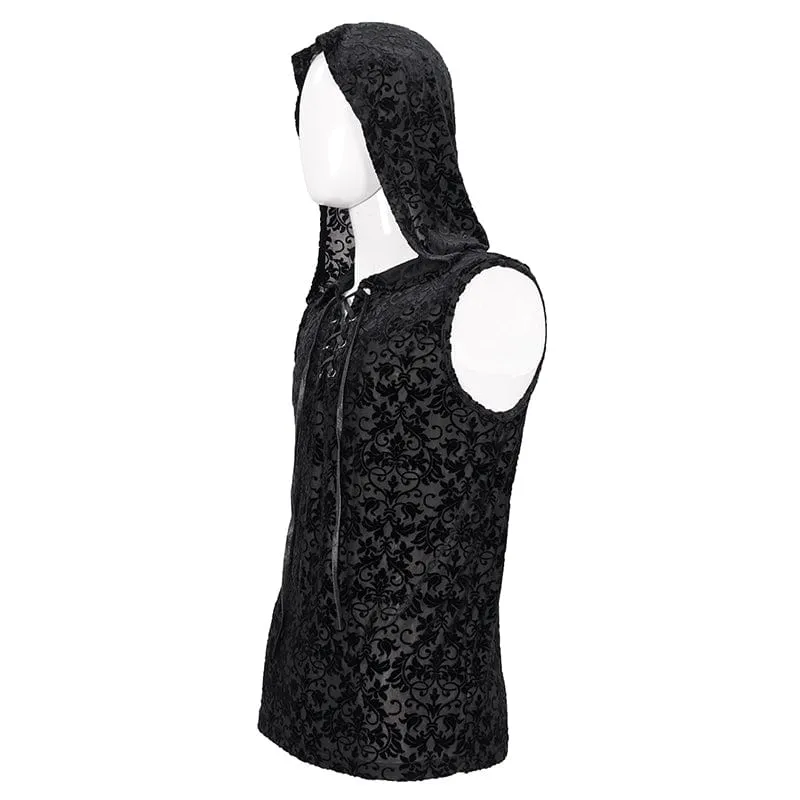 Men's Gothic Strappy Floral Printed Tank Top with Hood