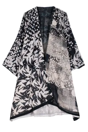 MONOTONE TWILIGHT PRINT KANTHA KIMONO DUSTER - tp2317-blk -