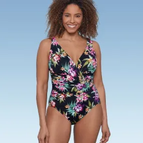 New - Aqua Green Shape   Style Women's One Piece Swimsuit V-Neck, Floral Print 14