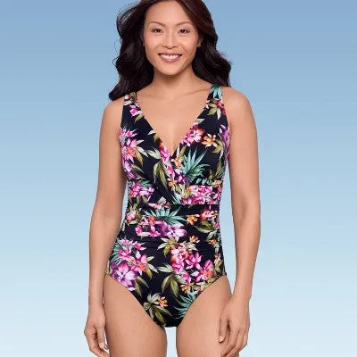 New - Aqua Green Shape   Style Women's One Piece Swimsuit V-Neck, Floral Print 14