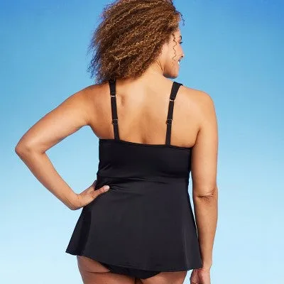 New - Lands' End Women's UPF 50 Flutter High Neck Tankini Top - Black M