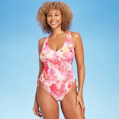 New - Shade & Shore Women's High Leg One Piece Swimsuit Medium Coverage, Floral S