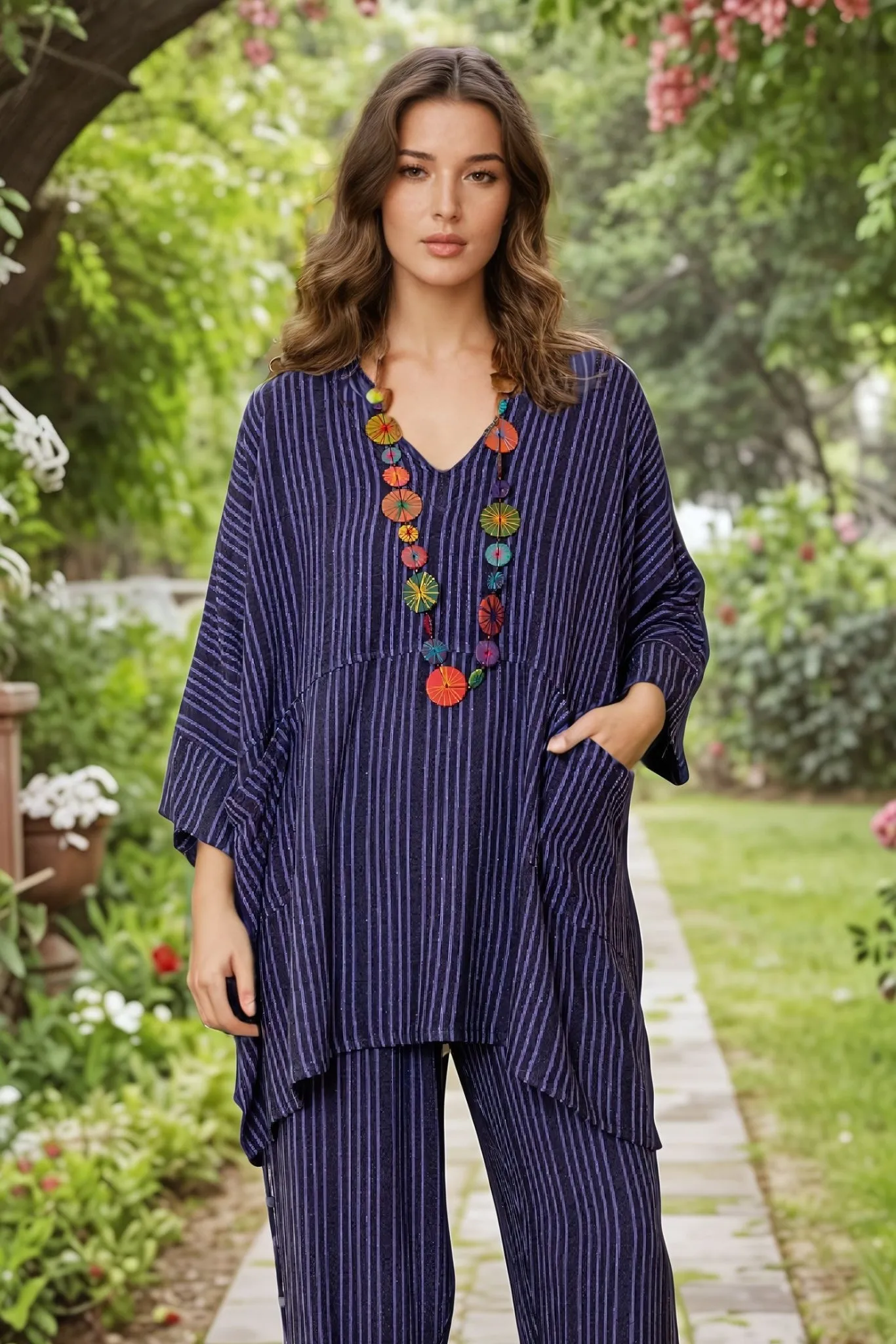 Oversize Top - Lapis Shadow Stripe