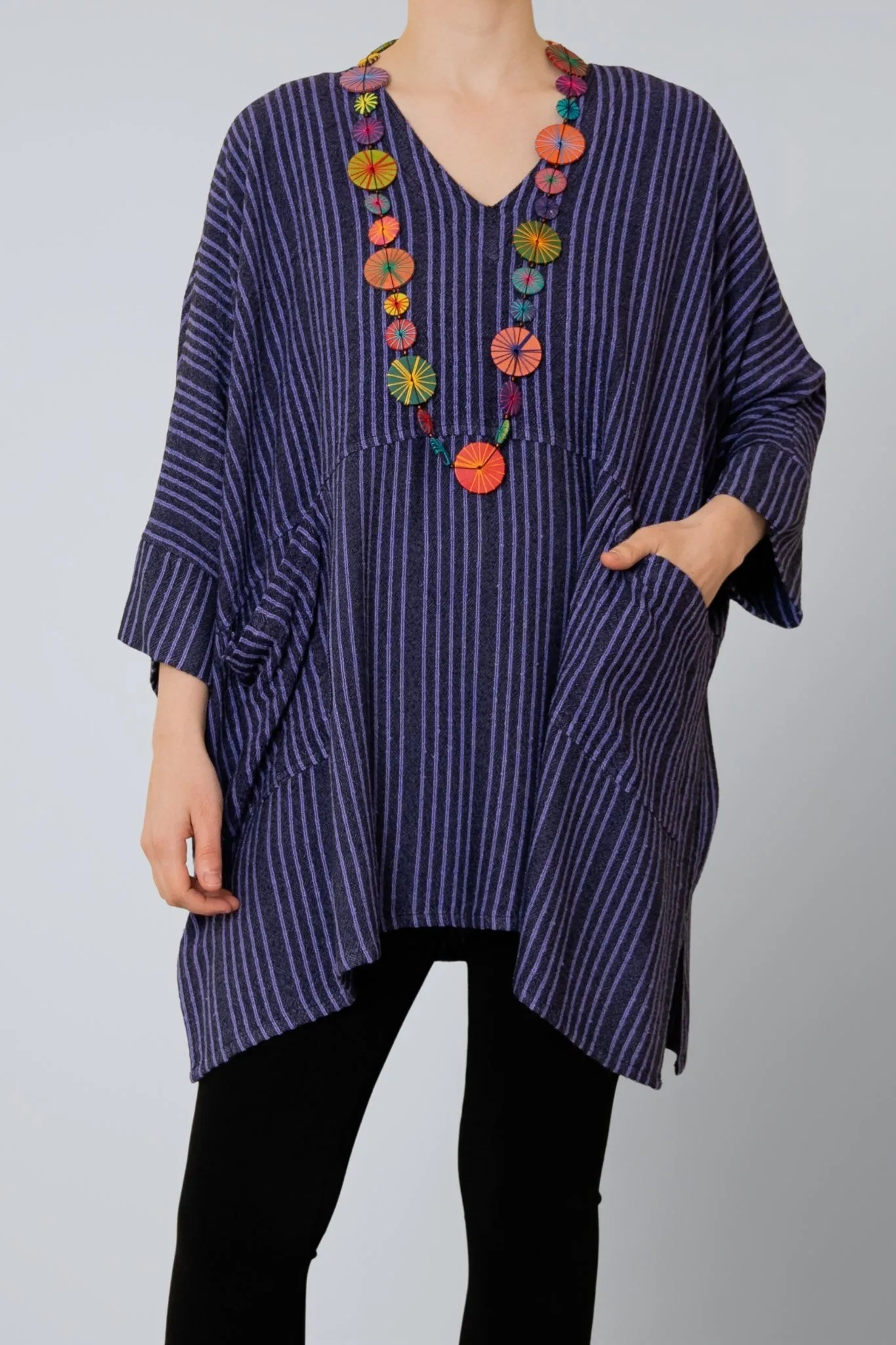 Oversize Top - Lapis Shadow Stripe