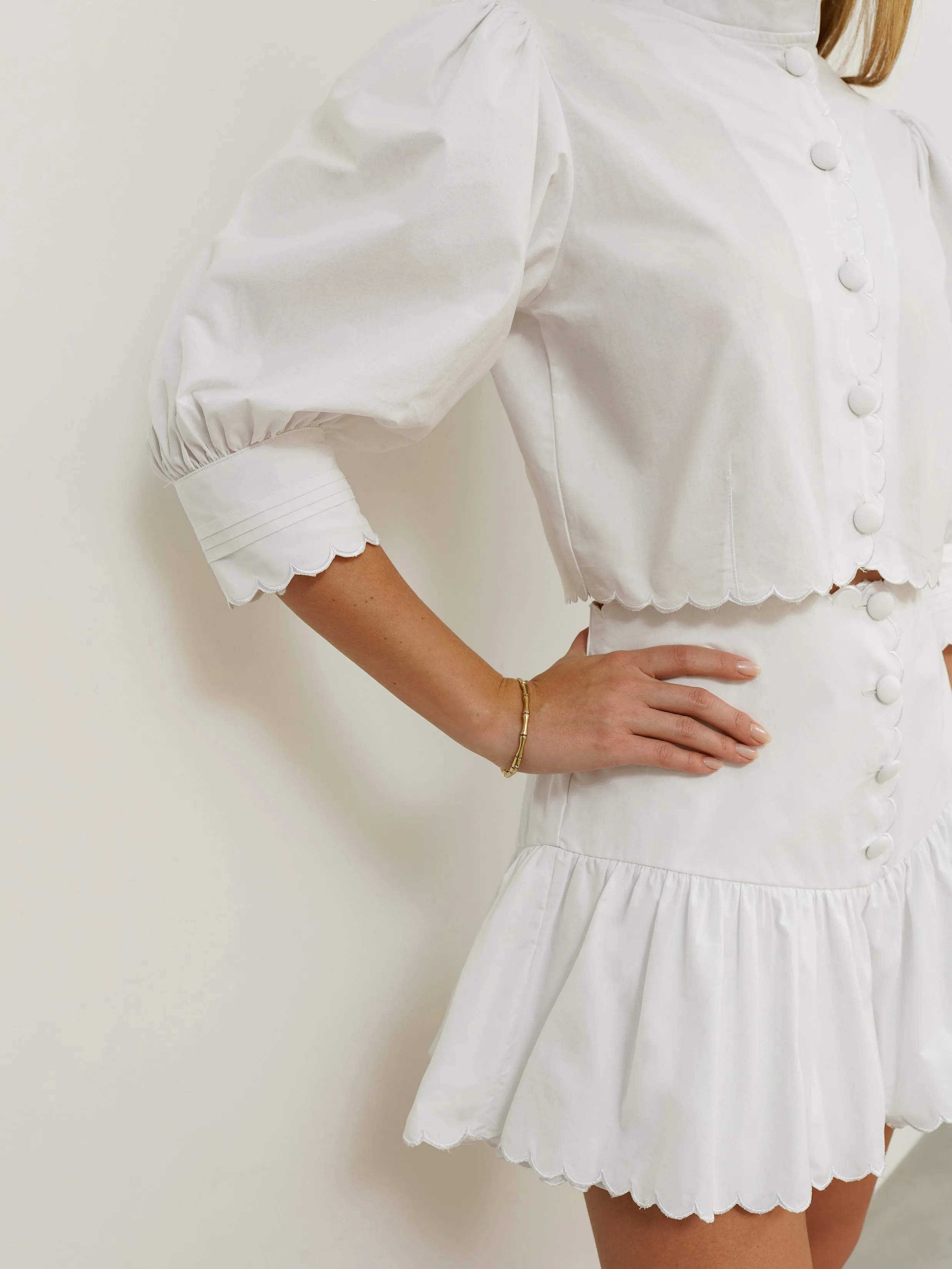 Paulette Scalloped Cotton Shirt | White