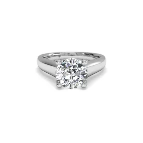 Pave Tulip Solitaire Round Brilliant Diamond Engagement Ring