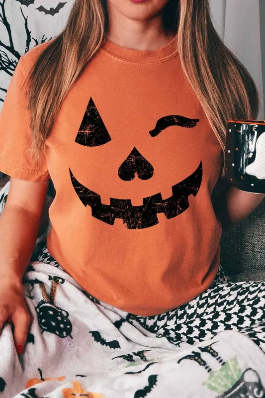 Pumpkin Smiley Wink Graphic Tee