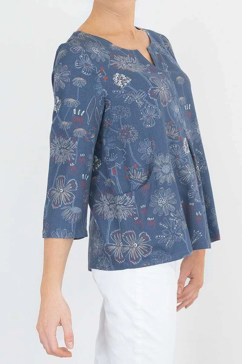 Seasalt Blue Blazing Star 3/4 Sleeve Top