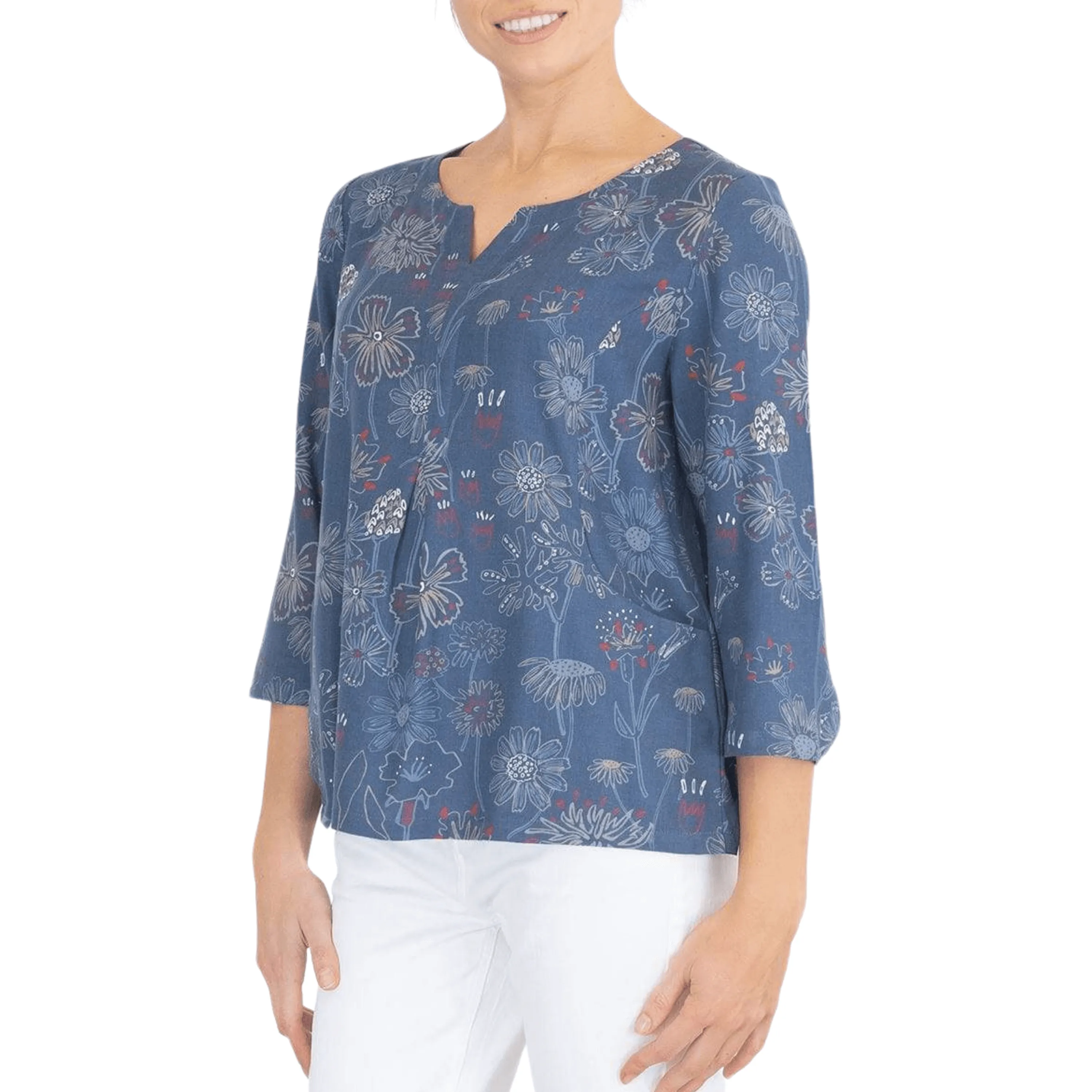 Seasalt Blue Blazing Star 3/4 Sleeve Top