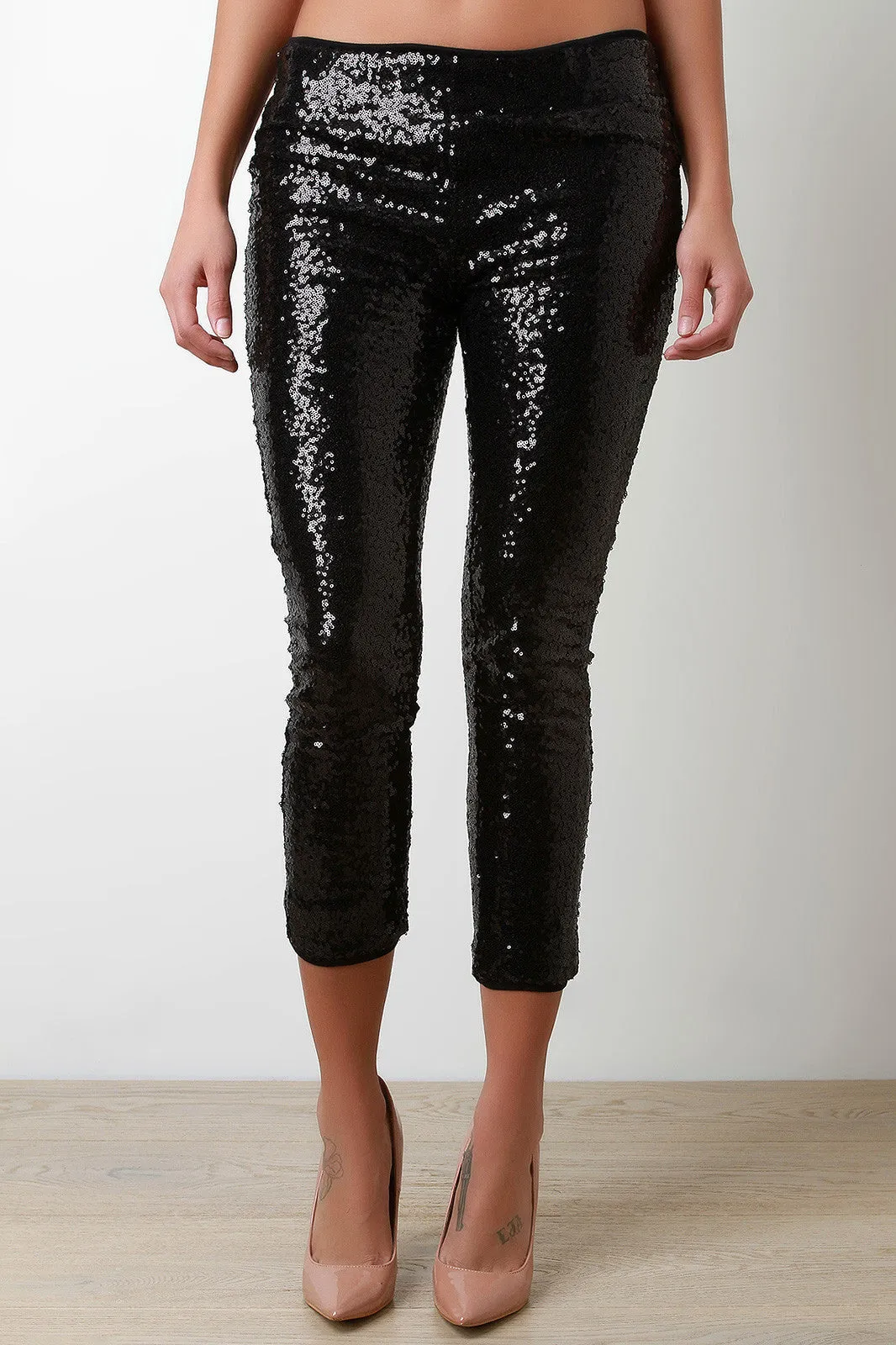 Sequin High Waist Capri Pants